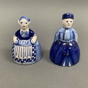 Delftware Elesva Dutch Holland Boy Girl Man Woman Salt Pepper Shakers Blue White